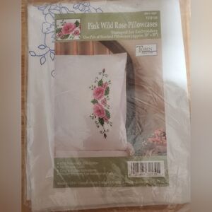 Tobin Pink Wild Rose Embroidery Pillowcase Set